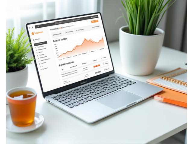 An organized desk with a laptop displaying a wellness integration dashboard, balanced by a plant and a calm cup of tea.
