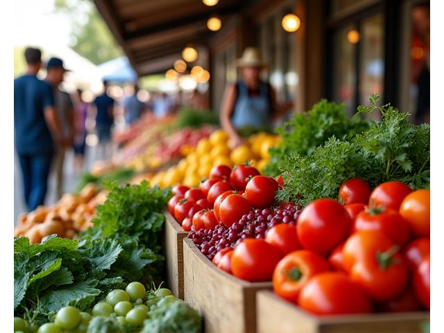 Vibrant, fresh produce neatly arranged at an Austin farmers' market.