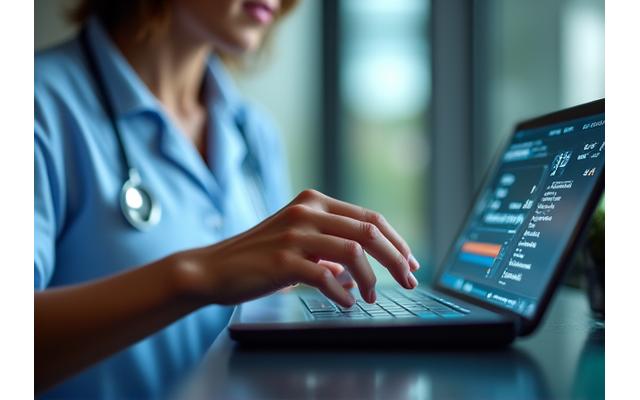Health professional on a tablet contributing to an online forum, symbolizing expert involvement