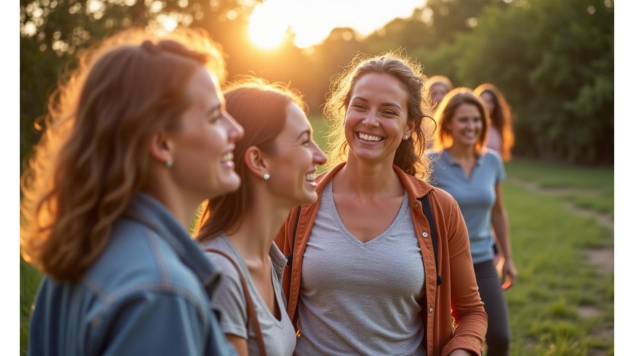 Smiling Austin adults engaged in a group wellness activity, symbolizing community support